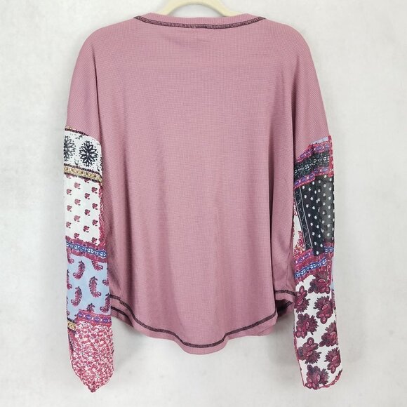 NEW Baea Size 1X Waffle Knit top in Blush with Contrasting Sleeves Boho NWT $88 - Picture 2 of 8